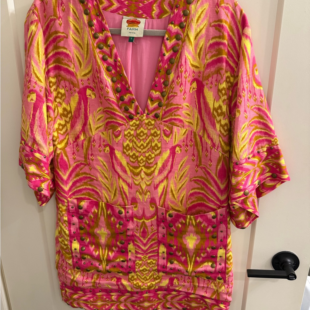 Farm Rio Vivid Pink And Yellow Dress